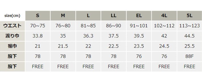 帯電防止脇ゴムスラックス【05005-OKH】 サイズ表