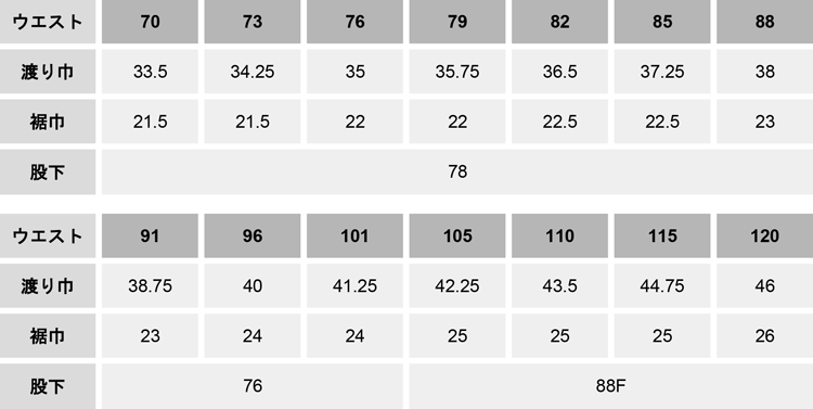 形態安定脇ゴム入りスラックス【07175-OKH】 サイズ表