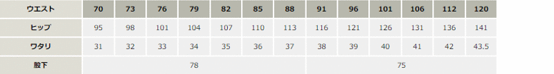 NEOCOT制電ワンタックパンツ【1020-JIC】 サイズ表