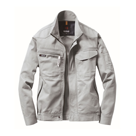 綿100％防縮加工長袖ブルゾン【1301-BAT】 5.シルバー