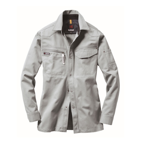 綿100％防縮加工長袖シャツ【1303-BAT】 5.シルバー