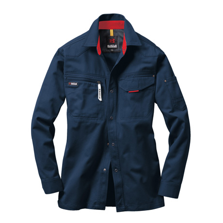 綿100％チノクロス素材長袖シャツ【1315-BAT】 3.ネイビー