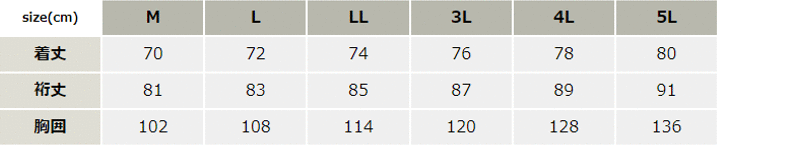 吸汗速乾長袖ジップアップシャツ【160015-ATK】 サイズ表