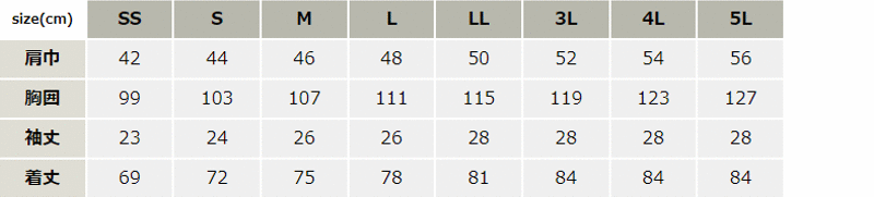 帯電防止半袖シャツ【1732-XEB】 サイズ表