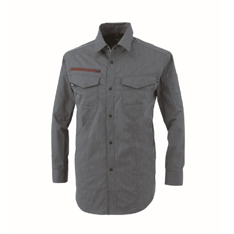 ストレッチ長袖シャツ【1753-XEB】 116.杢ブルー