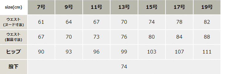 ストレッチレディスラットズボン【1759-XEB】 サイズ表