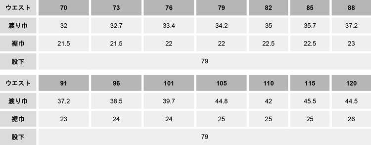 形態安定スラックス【18005-OKH】 サイズ表