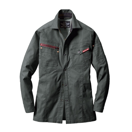 テーパードシルエット長袖シャツ【1815-BAT】 14.ミルスグリーン