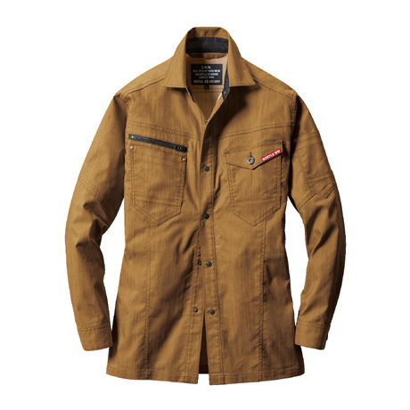 テーパードシルエット長袖シャツ【1815-BAT】 62.アーバンブラウン