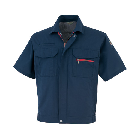 麻混半袖ブルゾン【22011-OKH】 C1.ネイビー