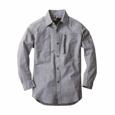 超伸びストレッチ長袖シャツ【2293-XEB】 116.杢ブルー