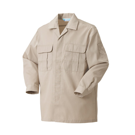 制電長袖開衿比翼シャツ【25373-KRO】 21.ベージュ