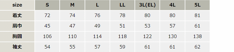 吸汗速乾長袖シャツ【25541-KRO】 サイズ表