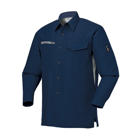 吸汗速乾長袖シャツ（脇スリット）【25668-KRO】 11.ネイビー