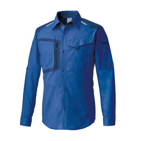 ストレッチ長袖シャツ【25677-KRO】 10.ブルー