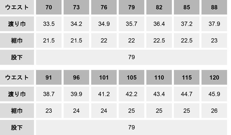 KANSAI吸汗速乾スラックス【30205-OKH】 サイズ表