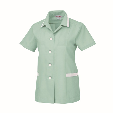 開襟衿レディス半袖スモック【3066-XEB】 61.モスグリーン