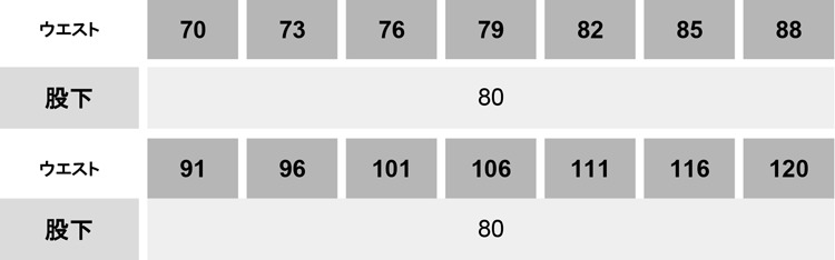 カーゴパンツ（ノータック）【35673-KRO】 サイズ表