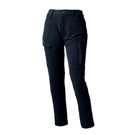 レディースカーゴパンツ（ノータック）（脇シャーリング）【356731-KRO】 49.ブラック