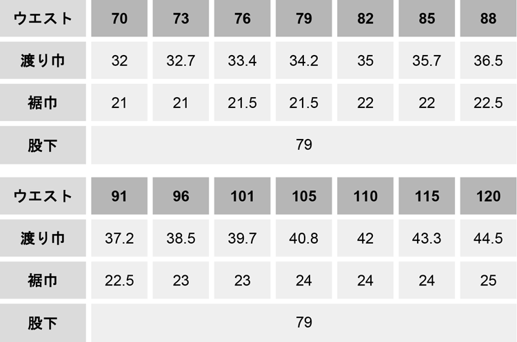 帯電防止スラックスパンツ【38005-OKH】 サイズ表