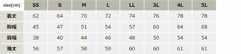 ベンチレーション長袖ポロシャツ【40015-ATK】 サイズ表