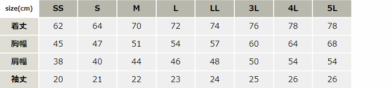 ベンチレーション半袖ポロシャツ【41015-ATK】 サイズ表