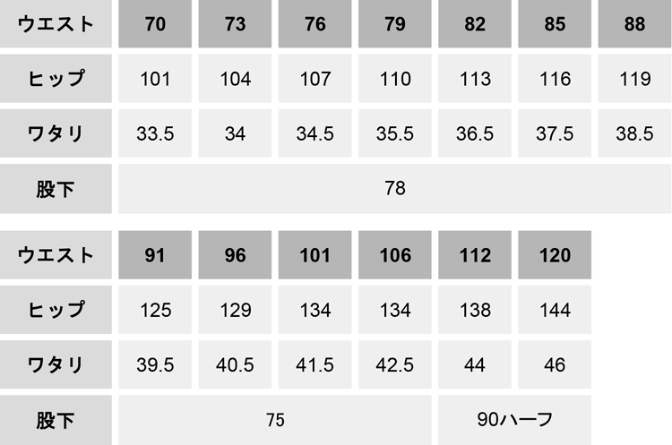 帯電防止エコツータックパンツ【42101-JIC】 サイズ表