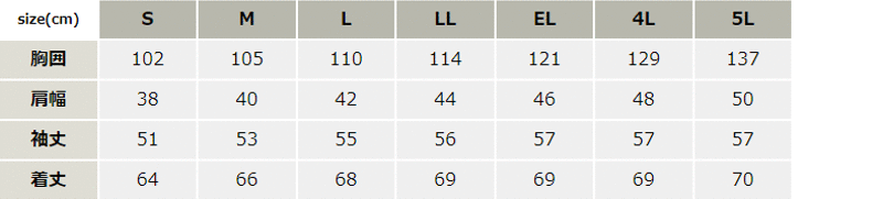 ストレッチエコ5バリュースモック【43805-JIC】 サイズ表