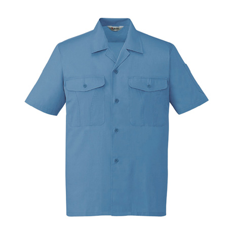 エコ製品制電シンプル半袖オープンシャツ【44334-JIC】 C005.ブルー