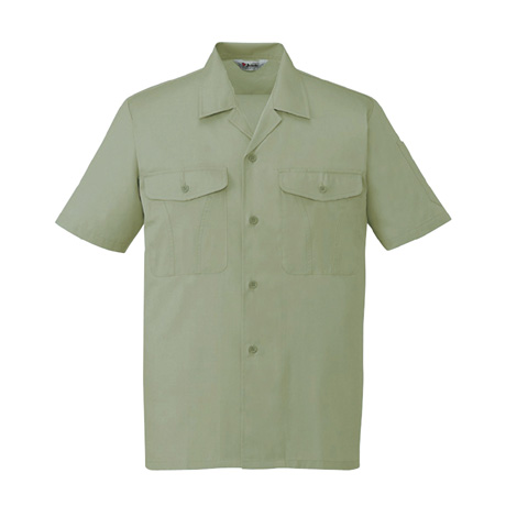 エコ製品制電シンプル半袖オープンシャツ【44334-JIC】 C039.アースグリーン