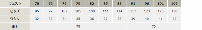 エコストレッチパンツ【44601-JIC】 サイズ表