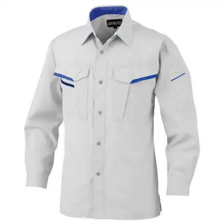 作業服 長袖シャツ シルバーグレー×ロイヤルブルー 【475-BBO】 