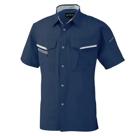 作業服 半袖シャツ ネイビー×シルバーグレー 【476-BBO】 