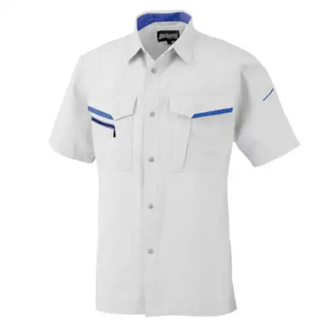 作業服 半袖シャツ シルバーグレー×ロイヤルブルー 【476-BBO】 