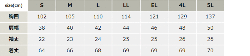 エコ5バリュー半袖スモック【47835-JIC】 サイズ表
