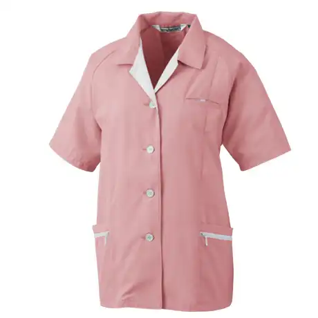 作業服 半袖スモック ピンク×シルバーグレー 【479-BBO】 