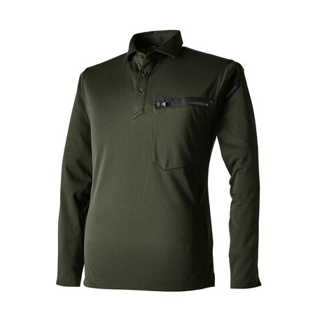 T/Cワークニットロングポロシャツ【51305-TSD】 55.カーキグリーン