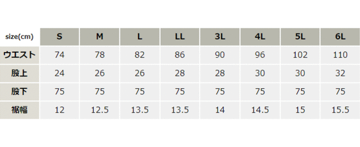 メンズニッカーズカーゴパンツ【5134-TSD】 サイズ表