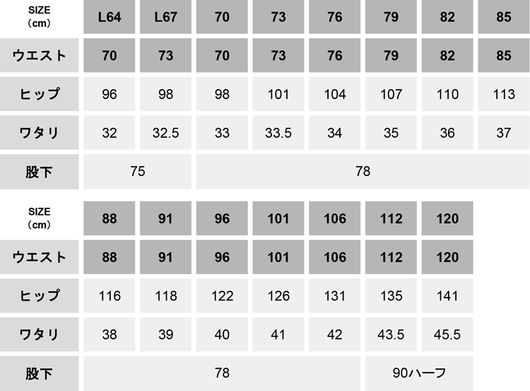 Jawin帯電防止ノータックカーゴパンツ【52102-JIC】 サイズ表