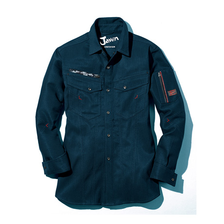 ストレッチ長袖シャツ【52804-JIC】 C011.ネービー