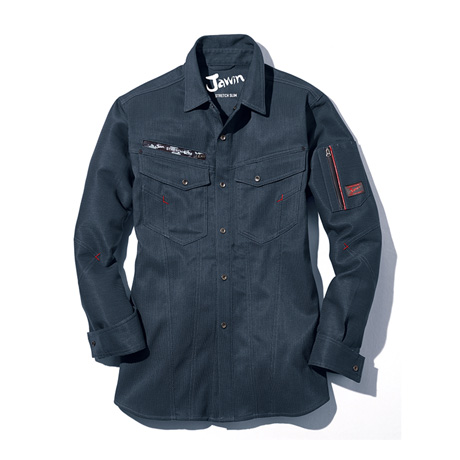 ストレッチ長袖シャツ【52804-JIC】 C048.チャコールグレー