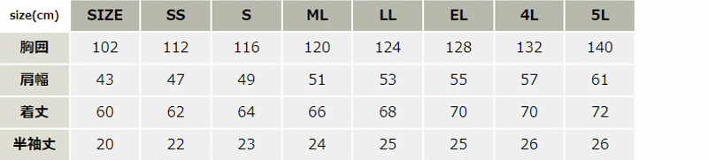 ラフスタイル半袖ブルゾン【55210-JIC】 サイズ表