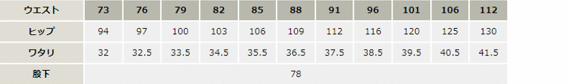 カジュアルワークカーゴパンツ【55802-JIC】 サイズ表