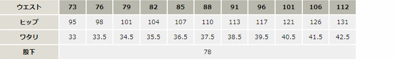 高伸縮カーゴパンツ【56302-JIC】 サイズ表