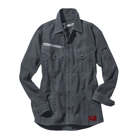 ステッチ長袖シャツ【56404-JIC】 C044.ブラック