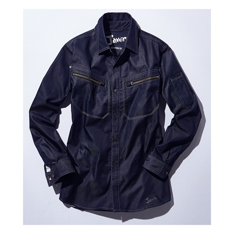 ストレッチサテン長袖シャツ【56504-JIC】 C146.ブライトネービー