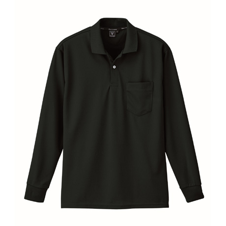 吸汗速乾長袖ポロシャツ【6035-XEB】 90.クロ