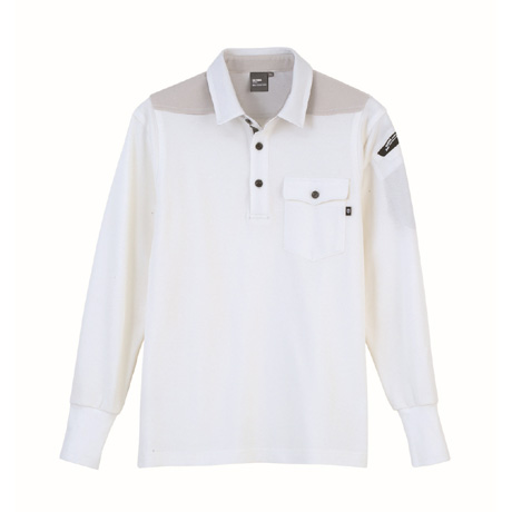 ストレッチ長袖ポロシャツ【6055-XEB】 32.シロ