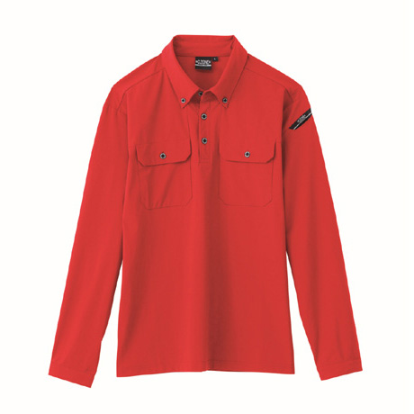消臭機能付き長袖ポロシャツ【6085-XEB】 71.レッド