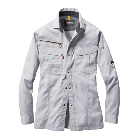 日本製ソフトツイル長袖シャツ【6103-BAT】 5.シルバー